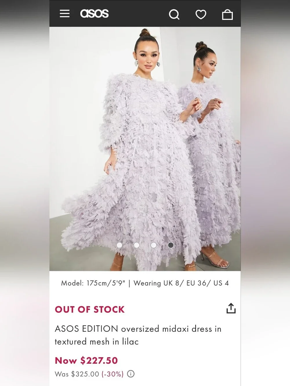 ASOS EDITION Lilac Mesh Oversized Midaxi Dress NWT